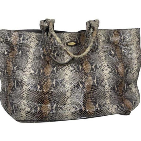 Elie Tahari Snake Print Brown Beige Leather Shoulder Bag - Picture 1 of 12